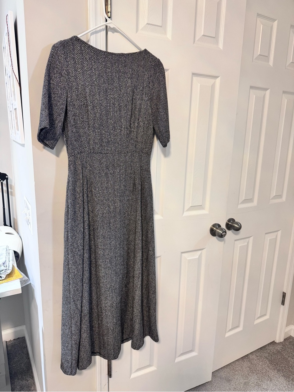 Zara Grey Herringbone Midi Dress
